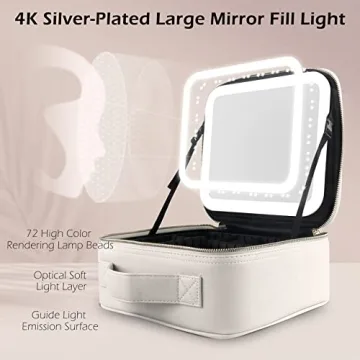 Wangselect Travel Vanity Bag with Light and Mirror Travel Makeup Train Case Cosmetic Bag Organizer with Adjustable Dividers Portable Storage Adjustable Partition Traveling Makeup Box Khaki