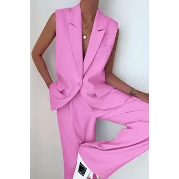 PRETTYGARDEN Women's 2 Piece Pant Suit Dressy Button Up Vest Blazer and Long Pants Set Business Casu...