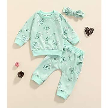0-24M Flower Newborn Infant Baby Girl Clothes Set Long Sleeve Sweatshirts Tops Pants Outfits