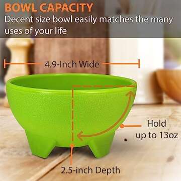 KSEV Salsa Bowls – 6 Pack (Multi Color), 13oz BPA FREE Small Bowl Unbreakable Mexican Molcajete Ch...