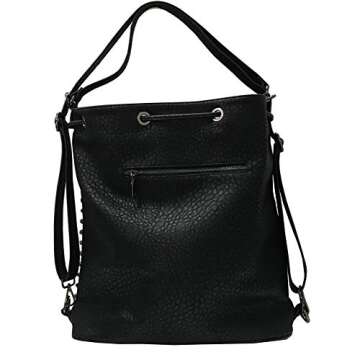 Chikencall Over-size Studded Bucket Bag for Women,3 Ways Multifunction Backpack Vegan Leather Punk Rock Rivet Large Shoulder Bag Crossbody Bag Black