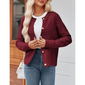 Zeagoo Women's 2025 Knit Cardigan Stylish Wine Red