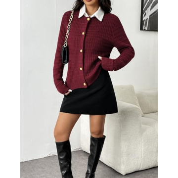 Zeagoo Women's 2025 Knit Cardigan Stylish Wine Red