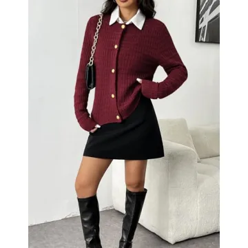 Zeagoo Women's 2025 Knit Cardigan Stylish Wine Red