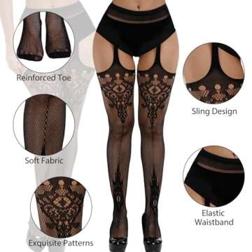 Fullsexy Plus Size Stockings, Fishnet Tights Suspander Pantyhose Thigh High with 4 Thongs for Women,...