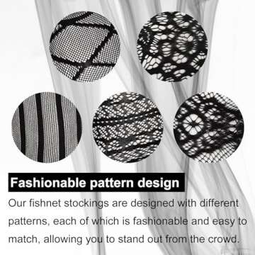 Fullsexy Plus Size Stockings, Fishnet Tights Suspander Pantyhose Thigh High with 4 Thongs for Women, Black1, One Size