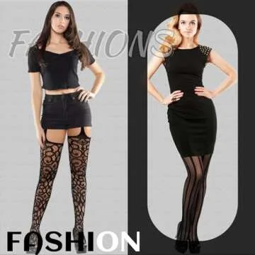 Fullsexy Plus Size Stockings, Fishnet Tights Suspander Pantyhose Thigh High with 4 Thongs for Women, Black1, One Size