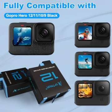 Artman Batteries 1800mAh (2-Pack) for GoPro Hero 12 11 10 9 Black and 3-Channel Quick Charger, Fully Compatible with GoPro Hero 12 11 10 9 Original Battery and Charger