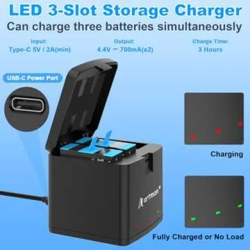 Artman Batteries 1800mAh (2-Pack) for GoPro Hero 12 11 10 9 Black and 3-Channel Quick Charger, Fully Compatible with GoPro Hero 12 11 10 9 Original Battery and Charger