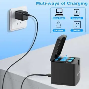 Artman Batteries 1800mAh (2-Pack) for GoPro Hero 12 11 10 9 Black and 3-Channel Quick Charger, Fully Compatible with GoPro Hero 12 11 10 9 Original Battery and Charger