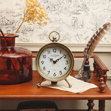 NIKKY HOME Vintage Table Clock, Table Clock Battery Operated Rustic Design Shelf Clock Rustic Mantel...
