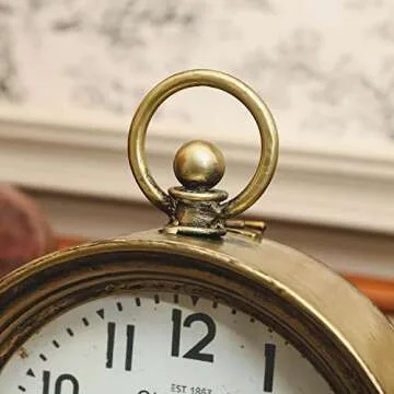 NIKKY HOME Vintage Table Clock, Table Clock Battery Operated Rustic Design Shelf Clock Rustic Mantel Clock Non-Ticking, Metal Frame with Antique Gold Finish