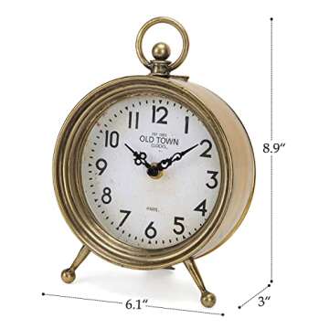 NIKKY HOME Vintage Table Clock, Table Clock Battery Operated Rustic Design Shelf Clock Rustic Mantel Clock Non-Ticking, Metal Frame with Antique Gold Finish