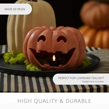 Luminara Orange Jack-o'-Lantern Pumpkin Tealight Holder (10" x 6.75") Dry Brush Resin Halloween Decorations for Holiday Party Home