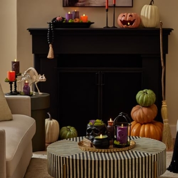 Luminara Orange Jack-o'-Lantern Pumpkin Tealight Holder (10" x 6.75") Dry Brush Resin Halloween Decorations for Holiday Party Home