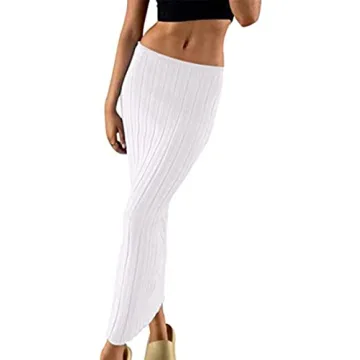 SAFRISIOR Women Solid Knitted Long Maxi Skirt - Stylish Versatile Beach Cover-Up