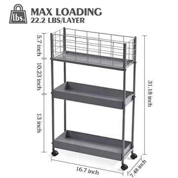 KINGRACK Slim Rolling Cart - Multi-Use Metal Storage Solution