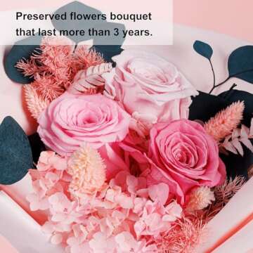 Flowers Gifts for Her, Flowers for Delivery, Preserved Roses Bouquets, Pink Roses, Birthday Gifts for Women, Mothers Day Flowers for Mom