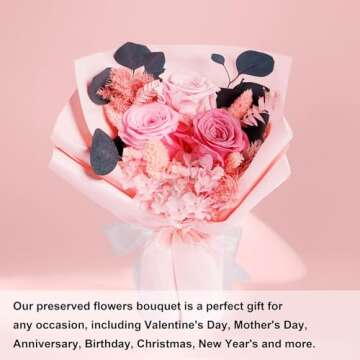 Flowers Gifts for Her, Flowers for Delivery, Preserved Roses Bouquets, Pink Roses, Birthday Gifts for Women, Mothers Day Flowers for Mom