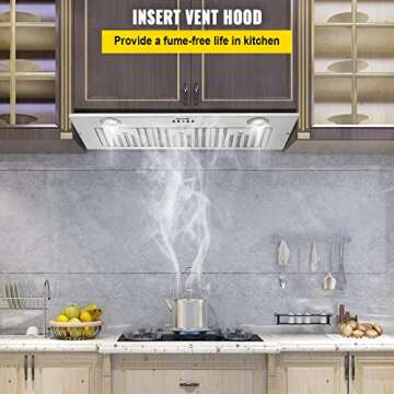 VEVOR Insert Range Hood, 800CFM 3-Speed, 36 Inch Stainless Steel Built-in Kitchen Vent with Push But...