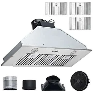 VEVOR Insert Range Hood, 800CFM 3-Speed, 36 Inch Stainless Steel Built-in Kitchen Vent with Push Button Control LED Lights Baffle Filters, Ducted/Ductless Convertible, ETL Listed…