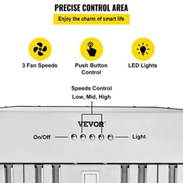 VEVOR Insert Range Hood, 800CFM 3-Speed, 36 Inch Stainless Steel Built-in Kitchen Vent with Push Button Control LED Lights Baffle Filters, Ducted/Ductless Convertible, ETL Listed…