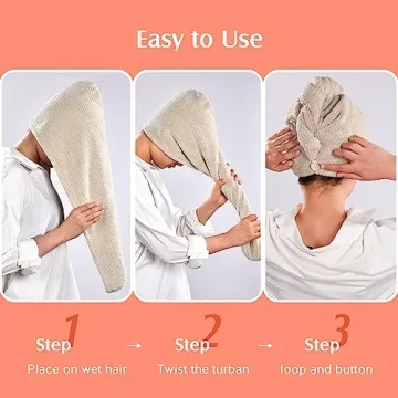 YFONG 2 Pack Microfiber Hair Towel Wrap for Women, Super Absorbent Quick Dry Hair Turban for All Hair Style Anti Frizz, Large Hair Drying Towel with Button