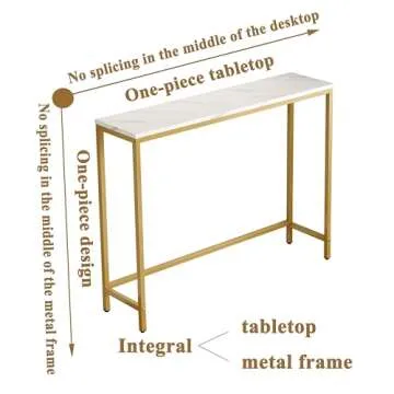 loglus Console Table for Entryway, Faux Marble MDF Sofa Table with Golden Frame (Single Layer, White Marble)