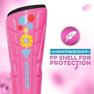 Vizari Blossom Kids Soccer Shin Guards for Girls - Pink/Blue, XS | Dual-Layered Protection & Ventila...