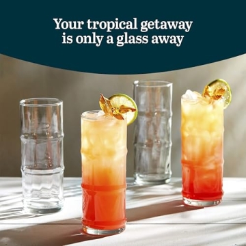 Stylish Libbey Tiki Bamboo Highball Glasses for Cocktails