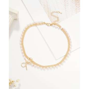 Sylph 14K Gold Dainty Layered butterfly necklaces Pearl Necklace Pendant as Gift Freshwater Natural ...