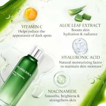 Aloderma Brightening Face Toner Made with 88% Organic Aloe Vera - Natural Aloe Vera Toner for Face w...