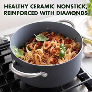 GreenPan Lima Hard Anodized 5QT Stock Pot with Lid, Healthy Ceramic Nonstick, PFOA PFAS-Free Nontoxi...