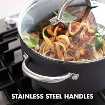 GreenPan Lima Hard Anodized 5QT Stock Pot with Lid, Healthy Ceramic Nonstick, PFOA PFAS-Free Nontoxic Pots and Pans, Oven & Broiler Safe Cookware, Stainless Steel Handles, Grayy