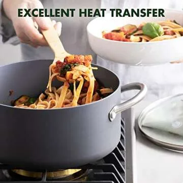 GreenPan Lima Hard Anodized 5QT Stock Pot with Lid, Healthy Ceramic Nonstick, PFOA PFAS-Free Nontoxic Pots and Pans, Oven & Broiler Safe Cookware, Stainless Steel Handles, Grayy