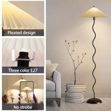 Dyuexi Pleated Floor Lamp, 3 Color Dimmable Floor Lamp, Retro Bedside Atmosphere Table Lamp for Bedroom, Living Room, Office (Color : 4#, Size : Large) 1