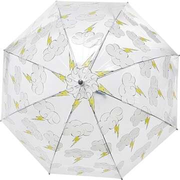 Rainbrella Kids Plastic Umbrella, Sky Collection Rainbows Umbrella, Lightening Bolts Design, Clear Umbrella with Hook Handle