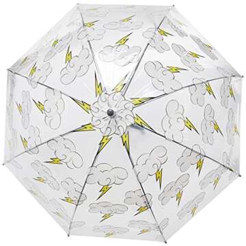 Rainbrella Kids Plastic Umbrella, Sky Collection Rainbows Umbrella, Lightening Bolts Design, Clear Umbrella with Hook Handle
