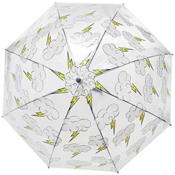Rainbrella Kids Plastic Umbrella, Sky Collection Rainbows Umbrella, Lightening Bolts Design, Clear Umbrella with Hook Handle