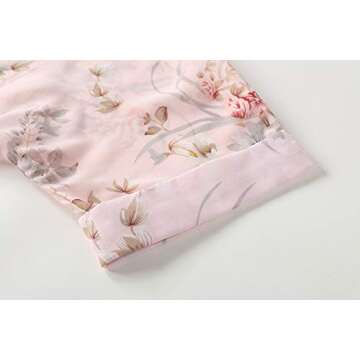 olrain Women's Floral Print Sheer Chiffon 3/4 Bat Sleeve Casual Loose Kimono Cardigan Capes (X-Large, Light Pink2)