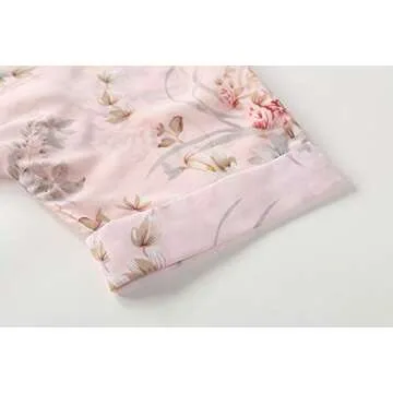 olrain Women's Floral Print Sheer Chiffon 3/4 Bat Sleeve Casual Loose Kimono Cardigan Capes (X-Large, Light Pink2)