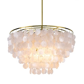 Wellmet Natural Capiz Shell Chandelier, Elegant 6 Lights Gold Coastal Pendant Lighting for Every Spa...