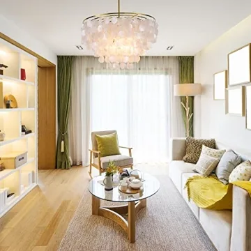 Elegant Wellmet Capiz Shell 6 Light Chandelier