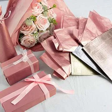 Whaline Rose Gold Tissue Paper Bulk, 100 Sheets Metallic Gift Wrapping Paper for Home, Kitchen, Valentine's Day, Weddings, Birthday Party, Baby Showers, Arts Crafts, DIY