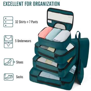 Veken 8 Set Packing Cubes for Suitcases, Travel Bag Organizers for Carry on Luggage, Suitcase Organizer Bags Set for Travel Essentials Travel Accessories in 4 Sizes(Extra Large, Large, Medium, Small)