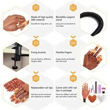 LIONVISON Flexible Nail Practice Hand with 300 Tips Kit