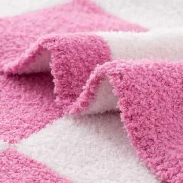 Carriediosa Checkered Throw Blanket 108" X 90" King, 400GSM Ultra Soft Microfiber Fuzzy Fluffy Reversible Cute Preppy Knitted Blankets Cozy Plush Fall Throws for Couch, Bed, Sofa, Hot Pink