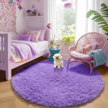Purple Round Rug for Girls Bedroom,Fluffy Circle Rug 4'X4' for Kids Room,Furry Carpet for Teen's Room,Shaggy Circular Rug for Nursery,Fuzzy Plush Rug for Dorm,Purple Carpet,Cute Room Decor for Baby