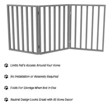 Pet Gate - 3-Panel Indoor Foldable Dog Fence for Stairs, Hallways, or Doorways - 54x24-Inch Retractable Wood Freestanding Dog Gates by PETMAKER (Gray)
