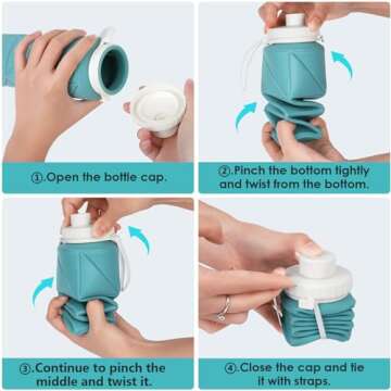 Popdigito 23oz Collapsible Silicone Water Bottle, BPA Free, Portable for Hiking, Travel, Camping, Yoga, Foldable, Leakproof, Lightweight, 690mL